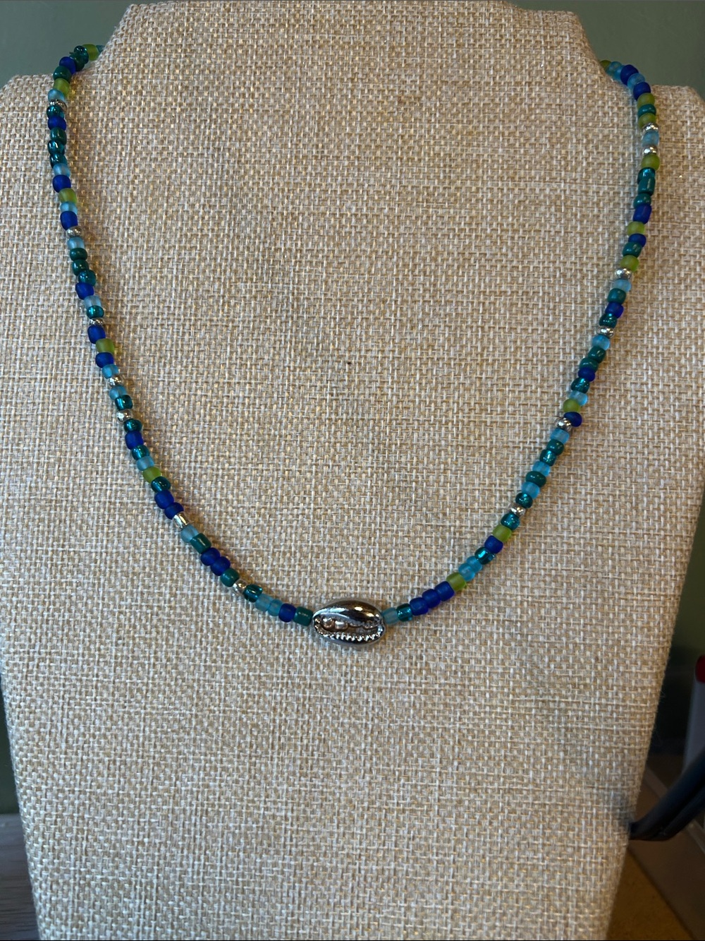 Beaded Turquoise and Blue silver Shell Accent Necklace